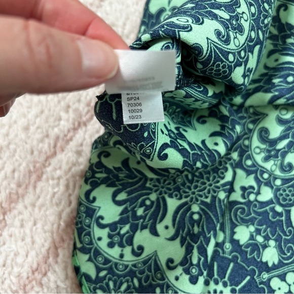 NWT LOFT Green Navy Long Sleeve Dress Knee Length Plisse Pleat Puff Sleeve Small - Picture 5 of 13